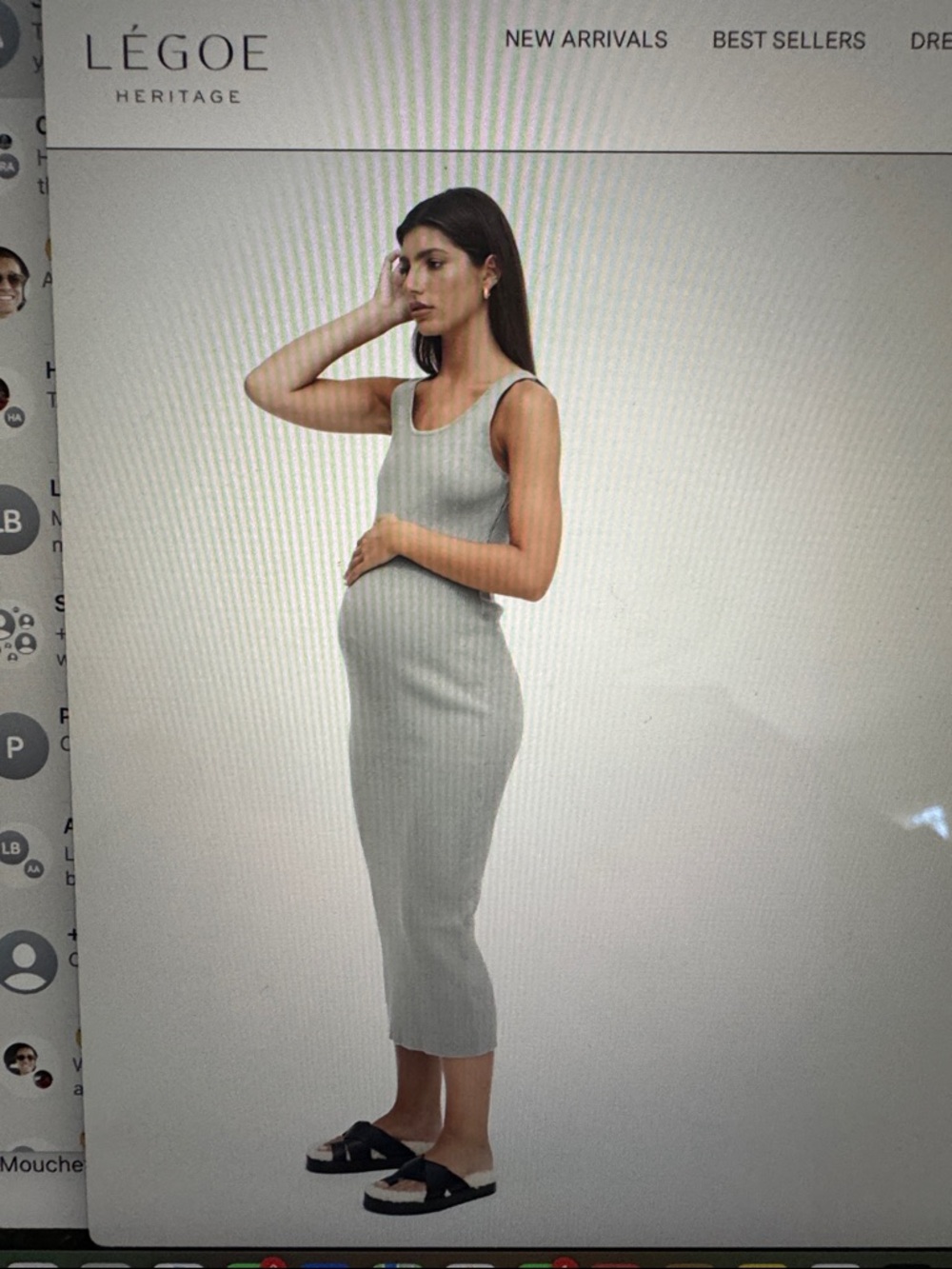 Legoe Heritage coastline knit dress. Sleeveless Ribbed Midi Dress in Light Gray